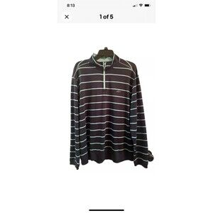 Greg Norman Tasso Elba Play Dry Mens Large Long Sleeve 1/4 zip Golf Shirt Stripe